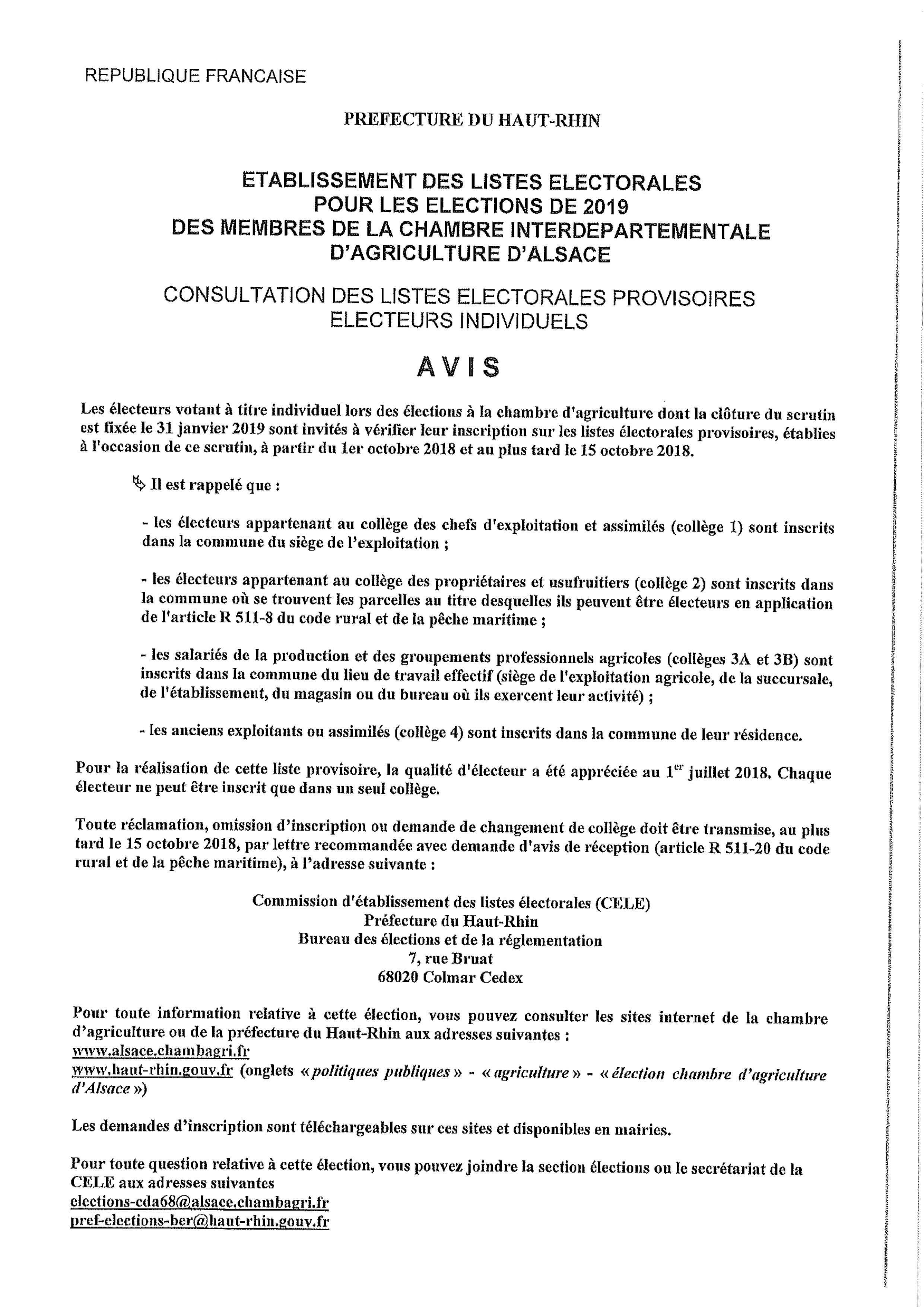 Election des membres de la chambre d'agriculture 2019