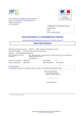 Rapport d'analyse d'eau potable