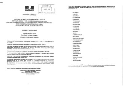 Récépissé d'un dépôt de déclaration de travaux par la Communauté de Communes du Sundgau