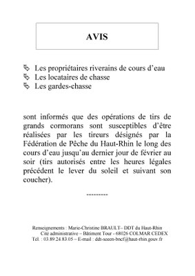 Avis de tirs de grands cormorans 