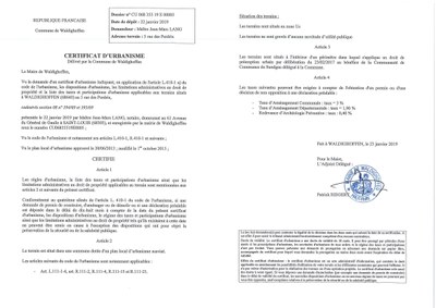 Certificat d'urbanisme établi pour Maître Lang Jean-Marc, notaire