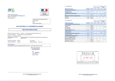 Rapport d'analyse d'eau potable