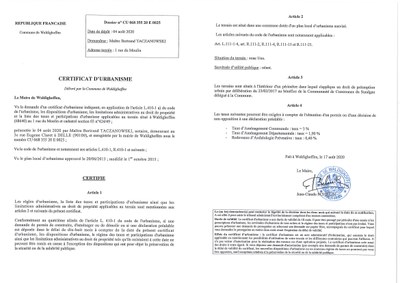 Certificat d'urbanisme établi pour Maître Bertrand Taczanowski, notaire