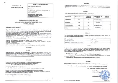 Certificat d'urbanisme opérationnel établi pour a SCP Wald et Lodovichetti