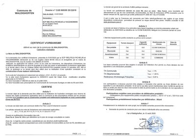 Certificat d'urbanisme opérationnel établi pour la Scp Welfele-Pichelin et Taczanowski, Office notarial