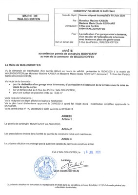 Décision à la demande de permis de construire modificative de M. Kaiser