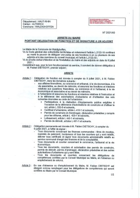 Arrêté du Maire - délégation à M. Fabien Dietschy