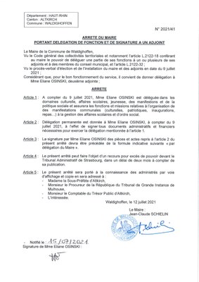 Arrêté du Maire - délégation à Mme Eliane Osinski