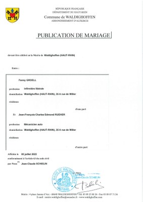 Publication mariage Rueher Jean-François et Groell Fanny