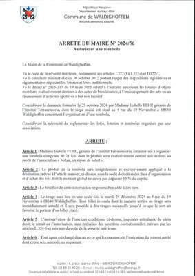 Arrêté du Maire 2024/56 autorisant une tombola - page 1