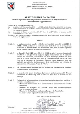 Arrêté du Maire 2025/41 règlementant la circulation et le stationnement le 02/08/2025