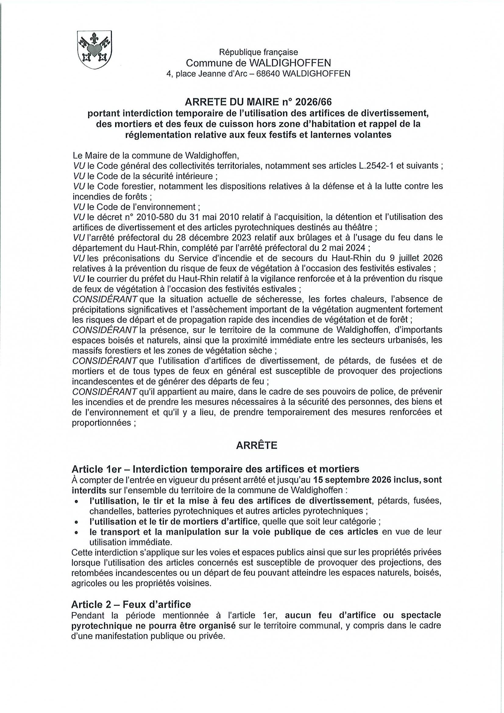 Arrêté du Maire 2026/66 page 1