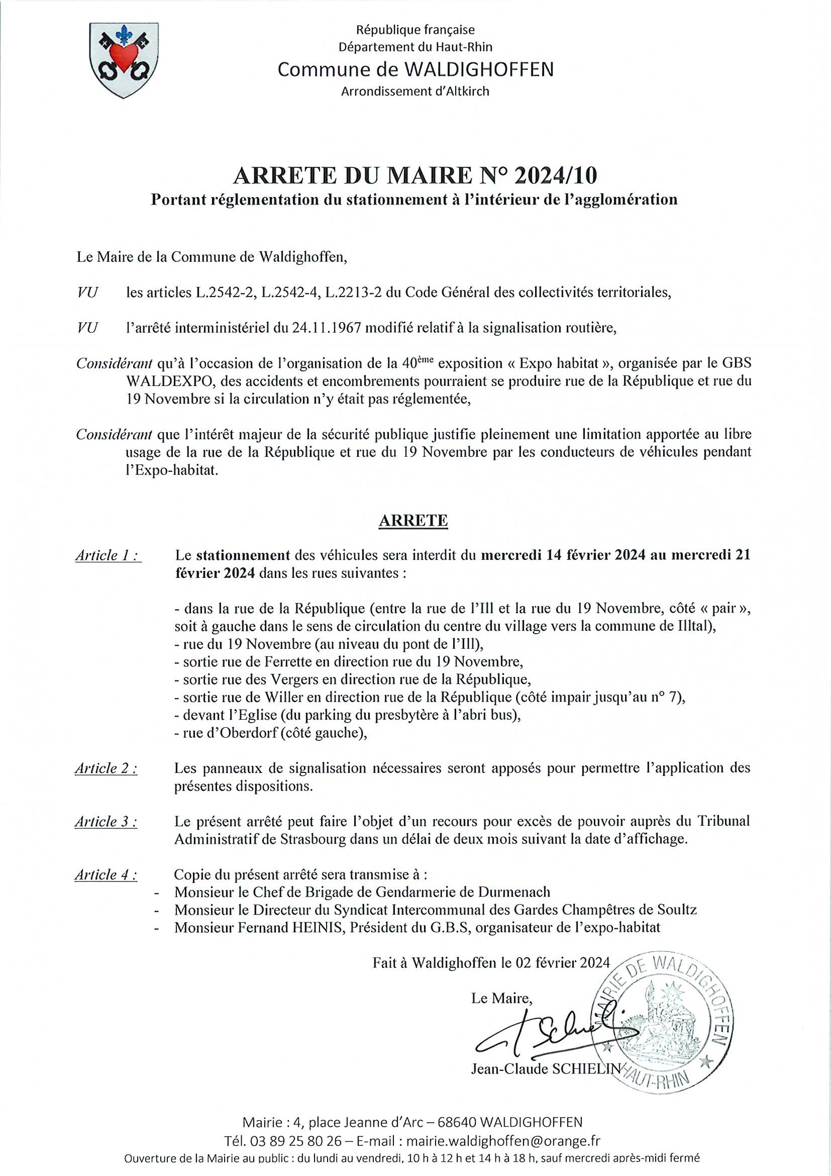 Arrêté du maire n°2024/10