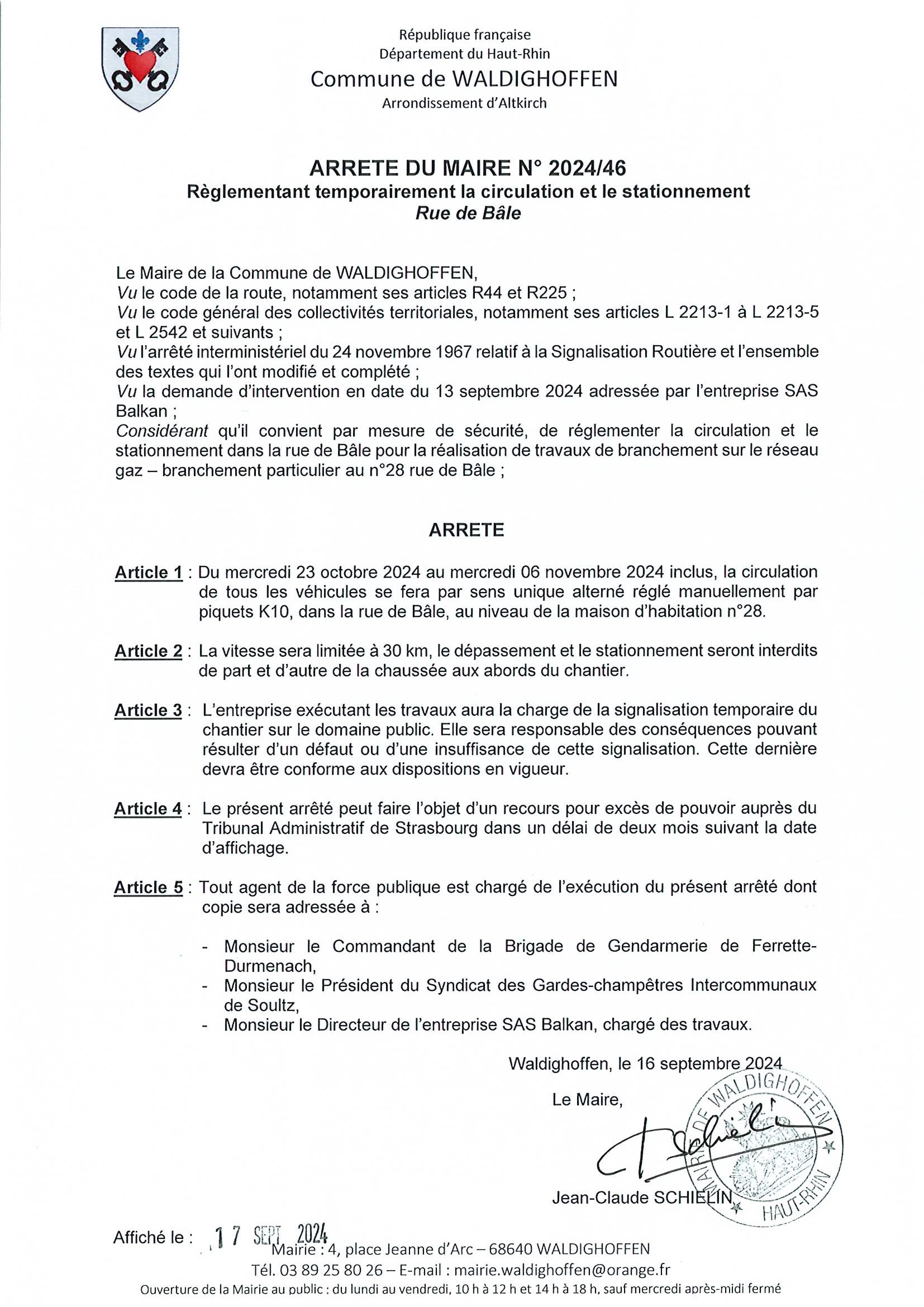 Arrêté du maire n°2024/46 