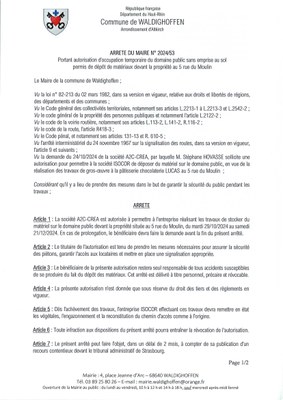 Arrêté du Maire n°2024/53. Occupation temporaire du domaine public rue du Moulin - page 1