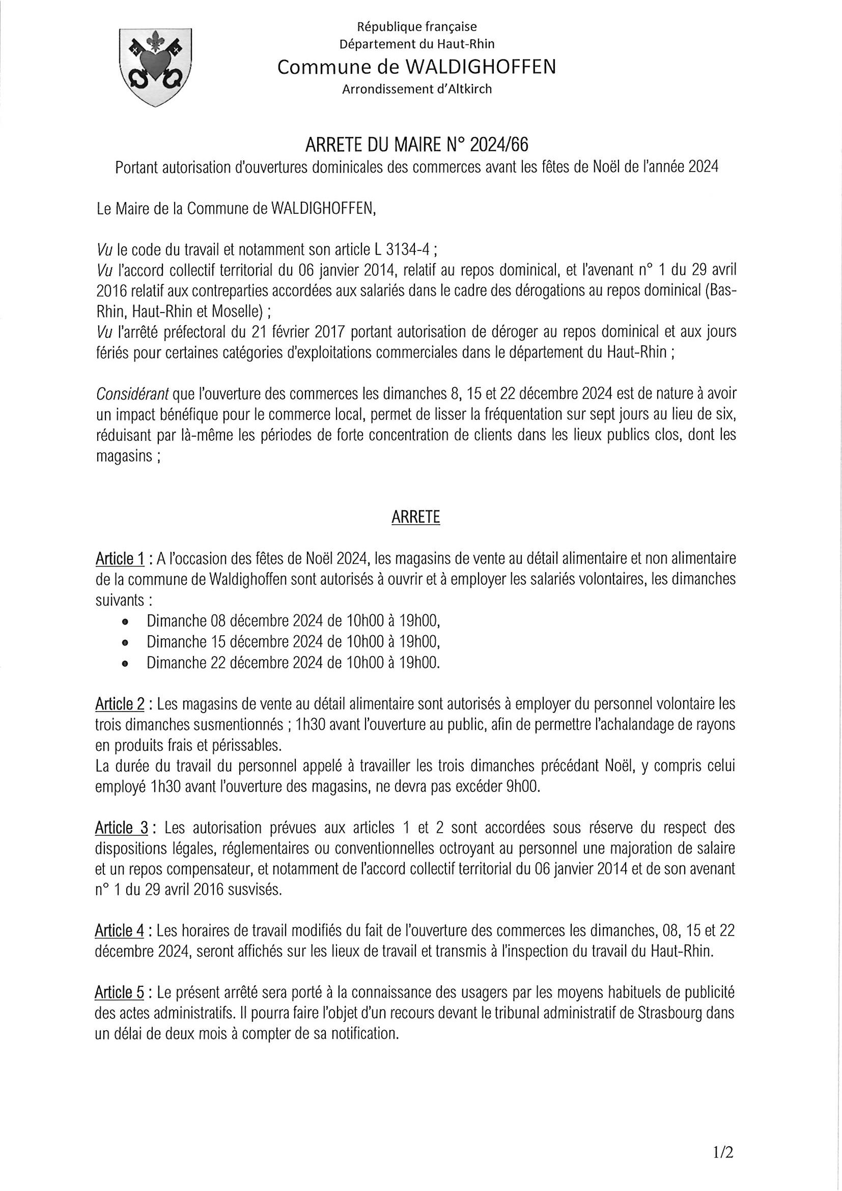 Arrêté du Maire n°2024/66 - page 1