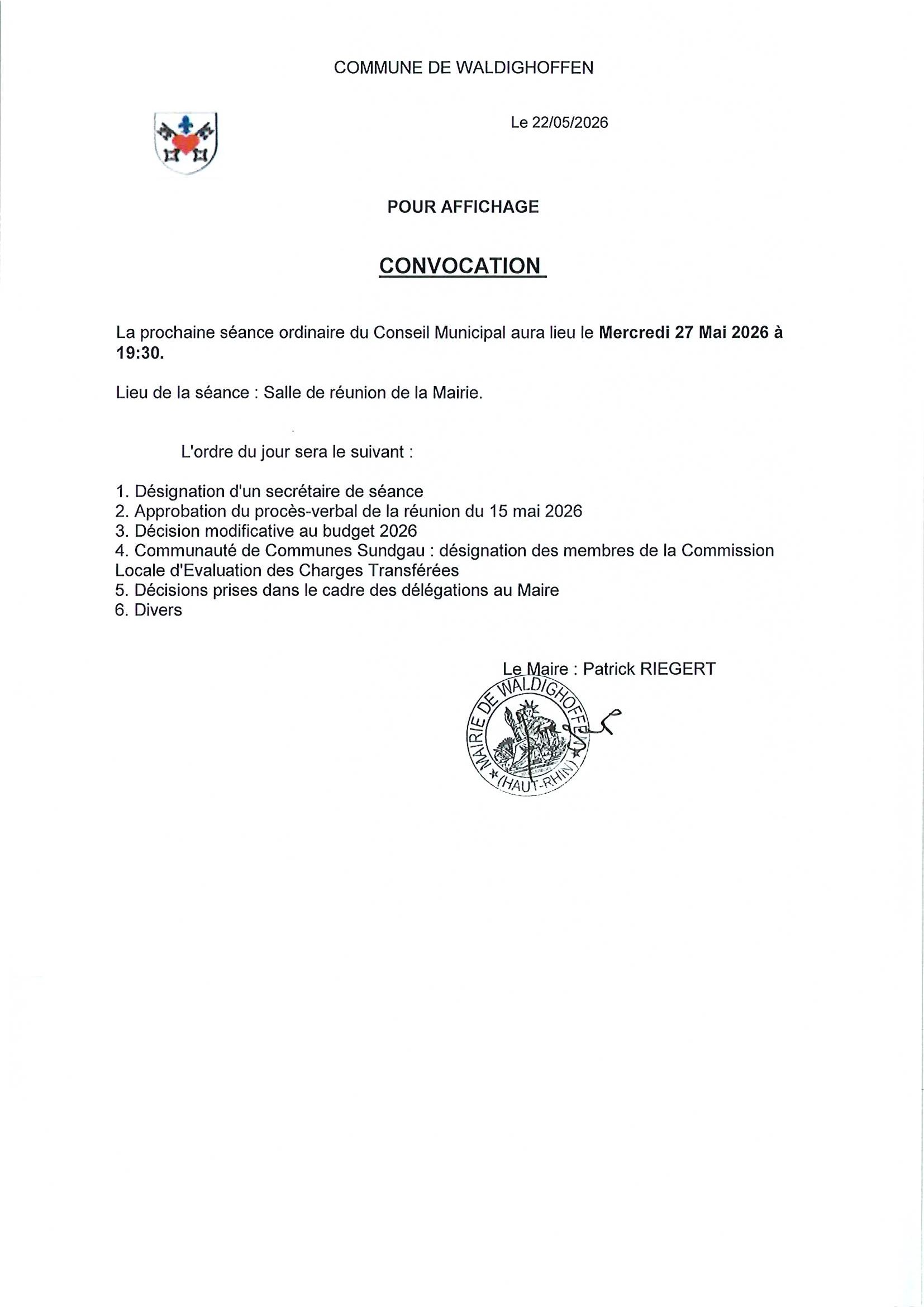 Convocation du 27/05/2026