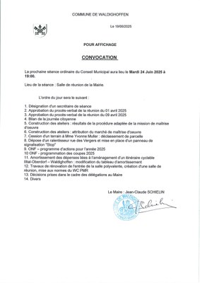 Convocation du Conseil Muncipal du 24/06/2025