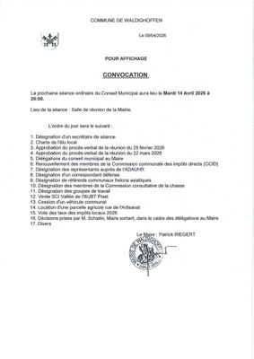 Convocation du conseil municipal du 14/04/2026