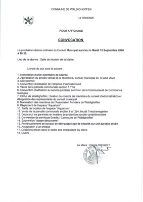 Convocation du conseil municipal du 15/09/2026