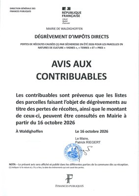 Dégrèvement d'impôts directs - Avis aux contribuables