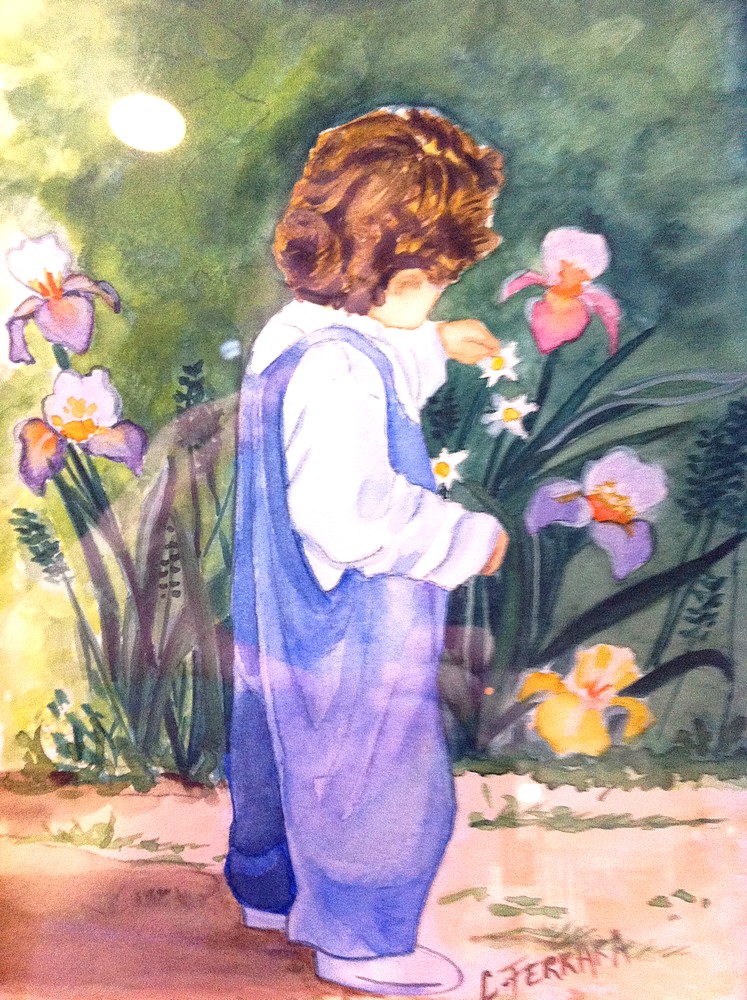 Enfant au jardin-aquarelle