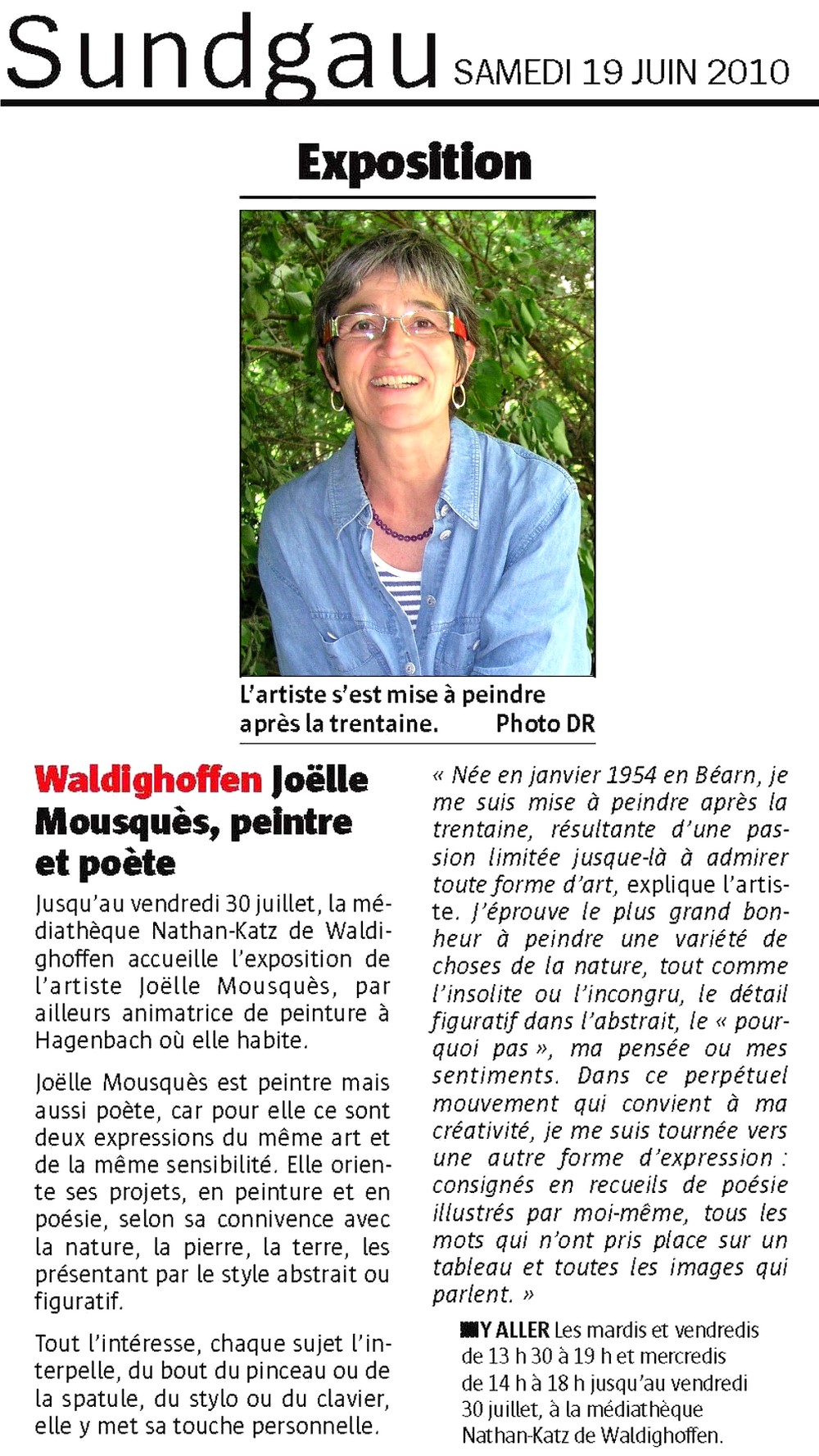 L'article de l'Alsace sur l'expo de Joëlle Mousquès à la Médiathèque