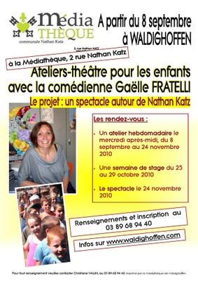 Affiche Ateliers-théâtre avec Gaëlle Fratelli