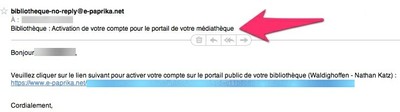 Mail d'activation Connection à e-paprika et obtention d'identifiants