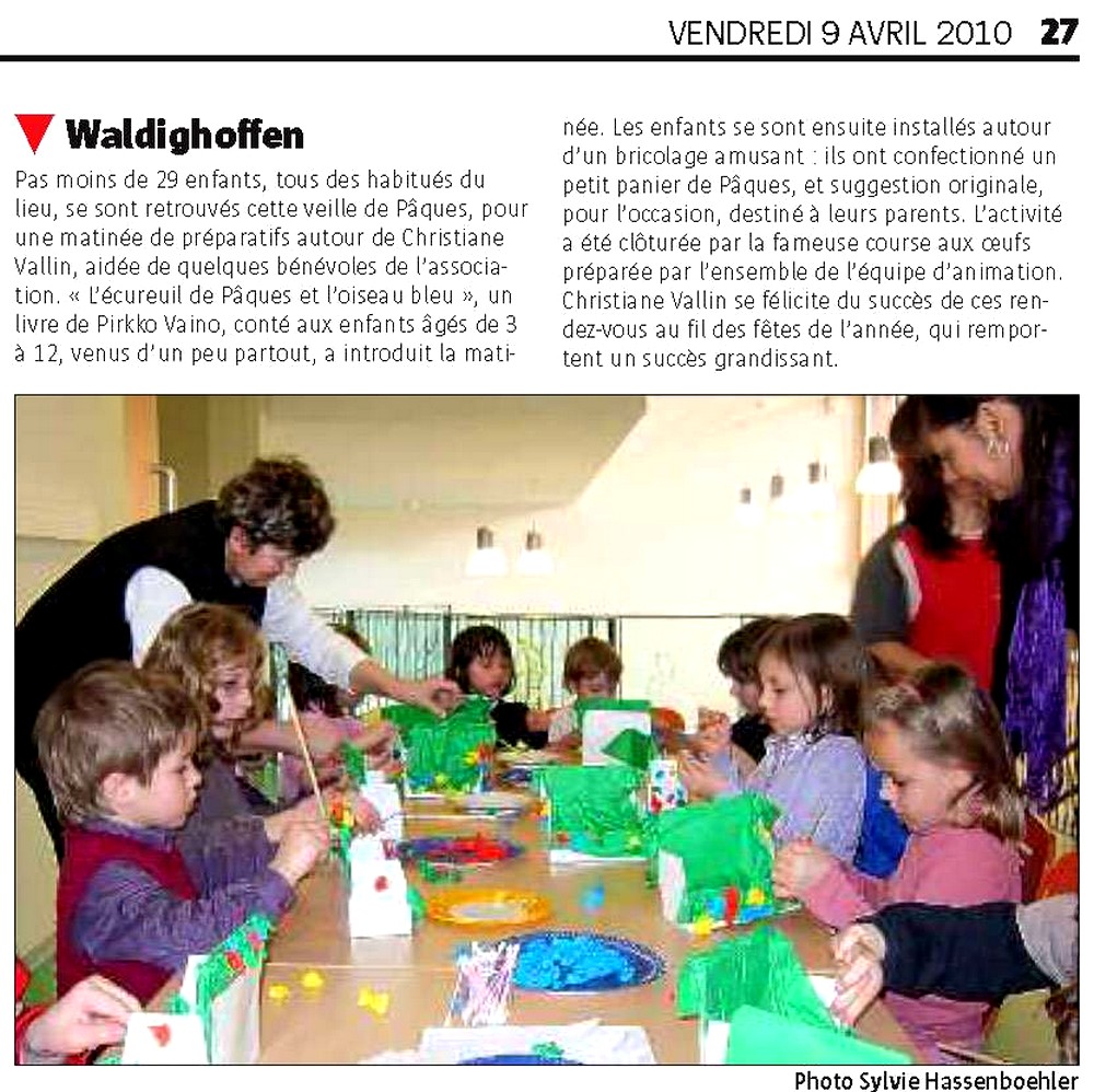 Article dans le journal l'Alsace du 9 avril 2010 pour la médiathèque de Waldighoffen