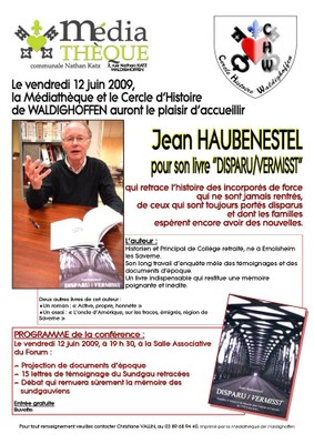 Affiche sur la conférence de Jean HAUBENESTEL le 12 juin 2009 