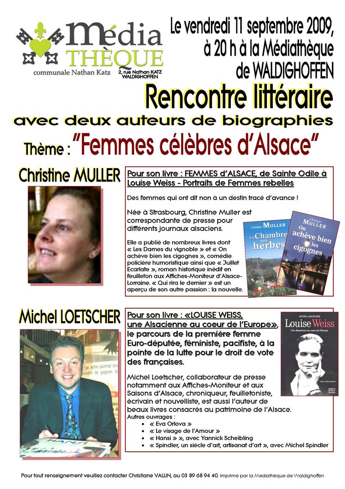 Affiche rencontre littéraire avec deux biographes le 11 septembre 2009