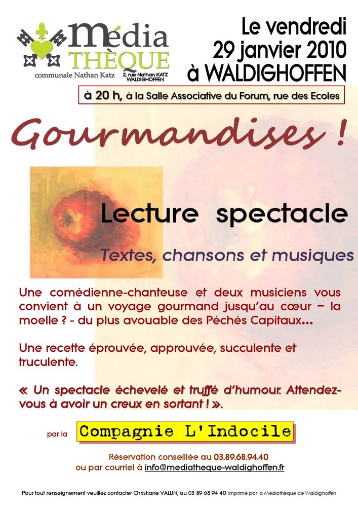 Affiche Gourmandises le 29 janvier 2010