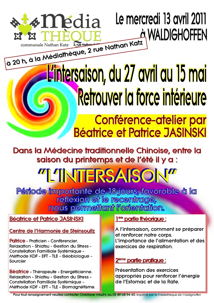 Affiche pour la conférence Jasinski le 13 avril 2011 à la Médiathèque de Waldighoffen