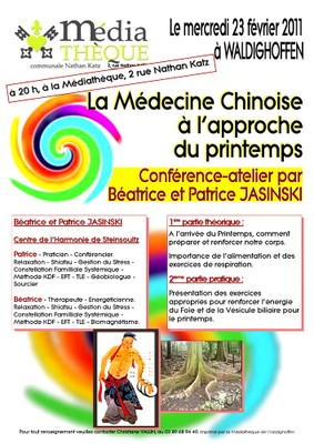 Affiche de la conférence de Béatrice et Patrice JASINSKI le 23 février 2011 à la Médiathèque