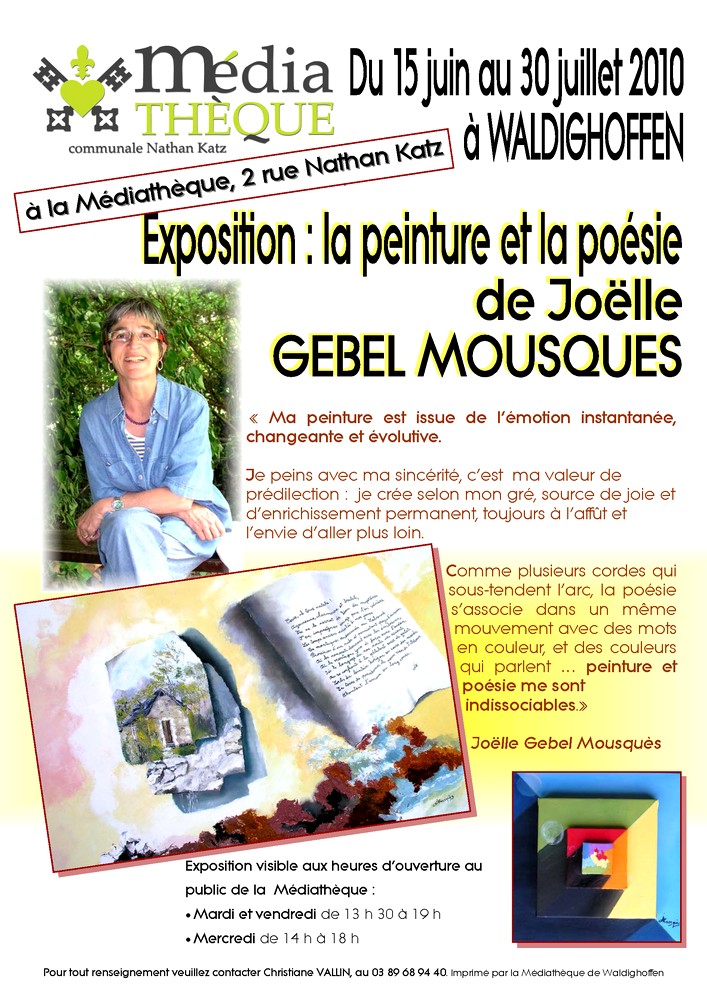Affiche Expo Joëlle Mousquès à la médiathèque de Waldighoffen