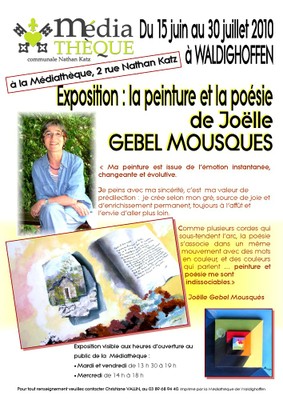 Affiche Expo Joëlle Gebel Mousquès à la médiathèque de Waldighoffen