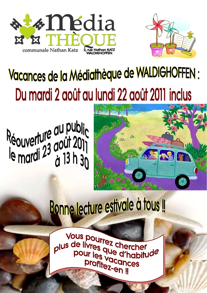 Affiche pour les vacances d'été 2011 de la médiathèque de Waldighoffen