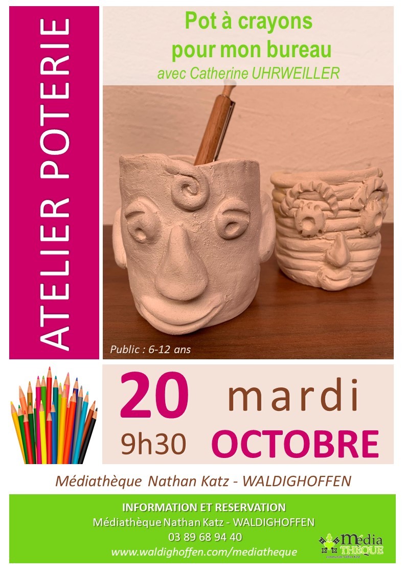 Affiche atelier poterie pot de crayon - octobre 2020