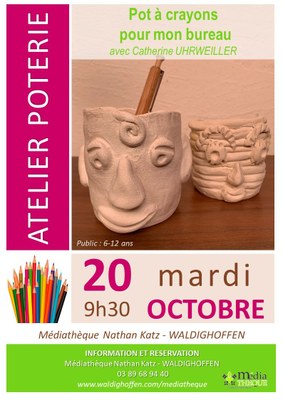 Affiche atelier poterie pot de crayon - octobre 2020