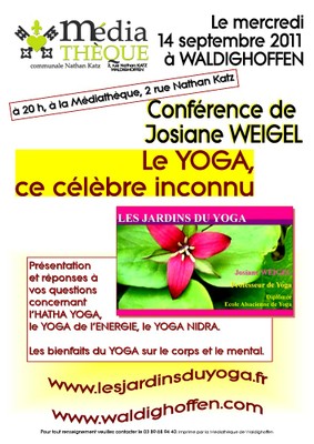 Affiche Conférence Yoga Josiane Weigel 14 sept 2011 à la médiathèque