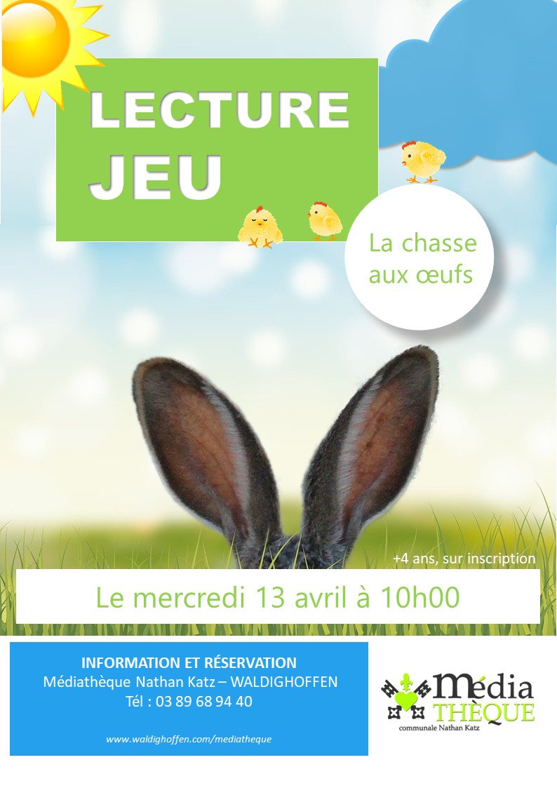 Affiche séance lecture - jeu : la chasse aux oeufs