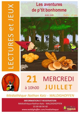 Affiche séance lecture-jeux : Les aventures de p'tit bonhomme