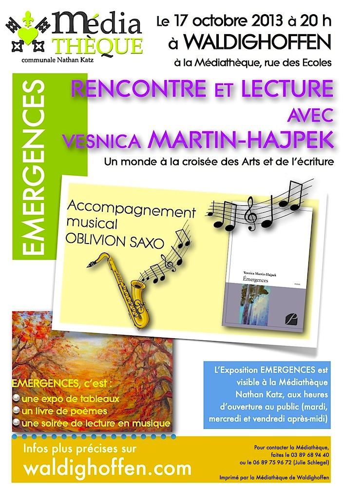 Affiche Soirée lecture Vesnica Martin-Hajpek