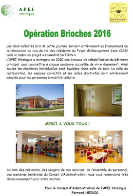 remerciement Opération Brioche 2016