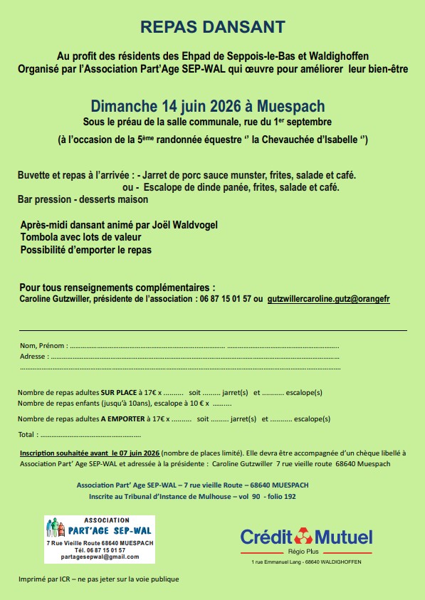 Affiche repas dansant "la Chevauchée d'Isabelle" 2026