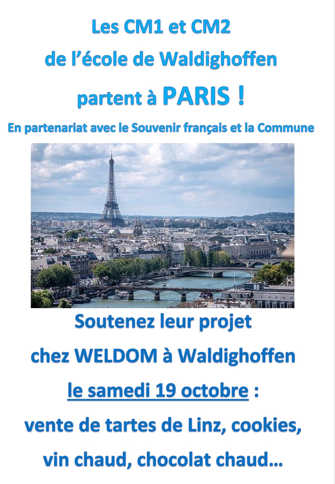 Affiche vente de pâtisseries le 19 octobre 2024