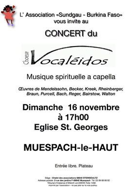 Affiche concert Vocaleidos pour le Burkina Faso