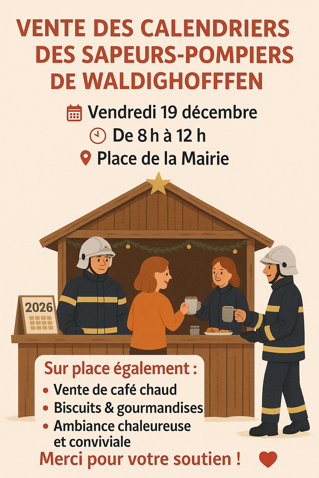 Affiche vente calendriers des pompiers, le 19.12.2025