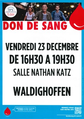 Affiche don du sang vendredi 23 décembre 2022
